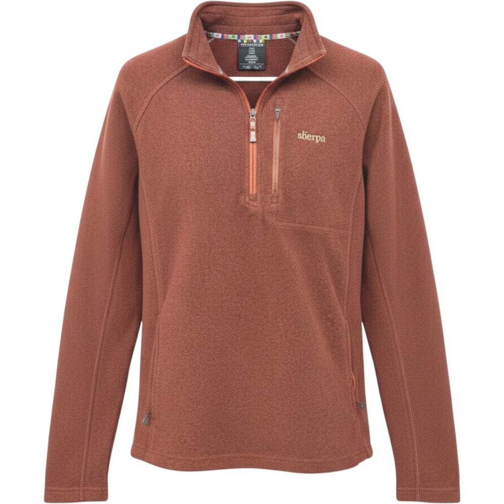 Sherpa Adventure Gear 1/4 Zip Fleece Pullover Hiking Jacket Mens Large Rust
